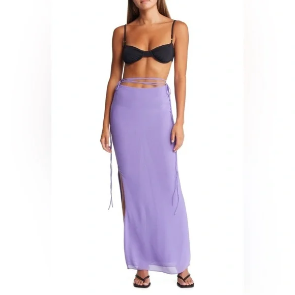NWT House Of CB Maxi Skirt Amalfi Violet Cut Out Mermaid Vacation Beach  Flowy